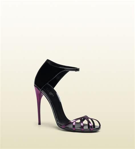 Gucci Women's Black Purple Patent Leather Cage Margot 